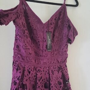VENUS Plum Lace Off-Shoulder Dress